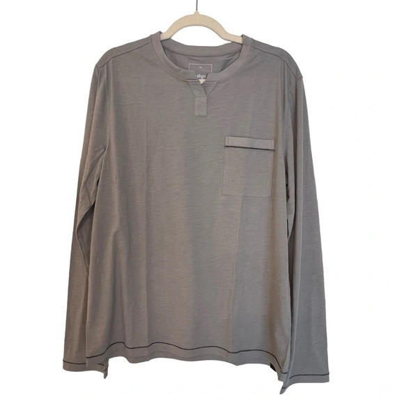 Lunya Men’s Henley Sleep Shirt Stone Grey Large NWOT Cozy Classic Pajamas Lounge - Picture 1 of 5